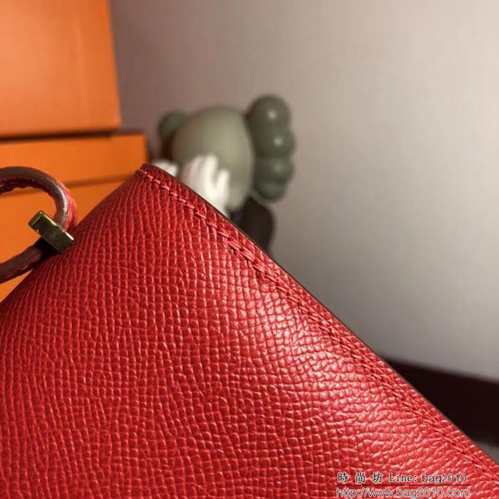 HERMES愛馬仕 空姐包 constance 國旗紅 EPSOM 18cm 金扣 蠟線縫製 單肩斜挎包  Ama1499